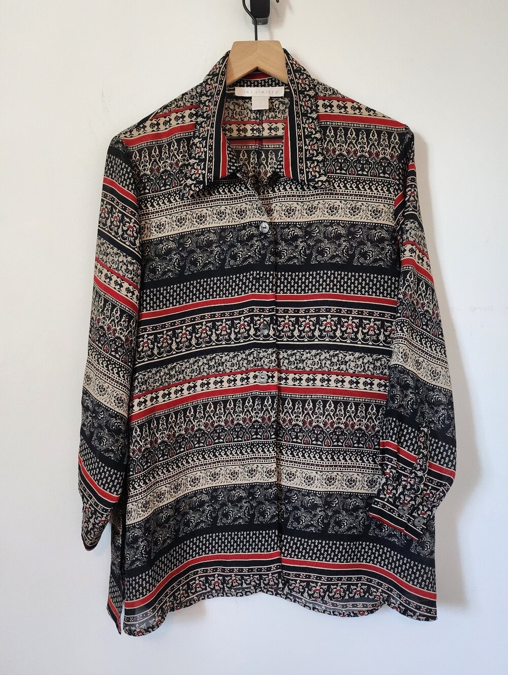 The Limited Black, Cream & Red Patterned Button-Front Jacket